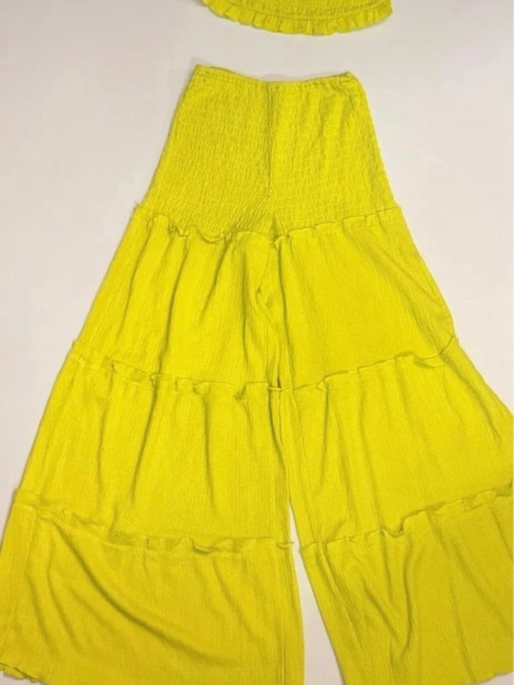 Yellow Tiered Wide-Leg Jumpsuit Pants